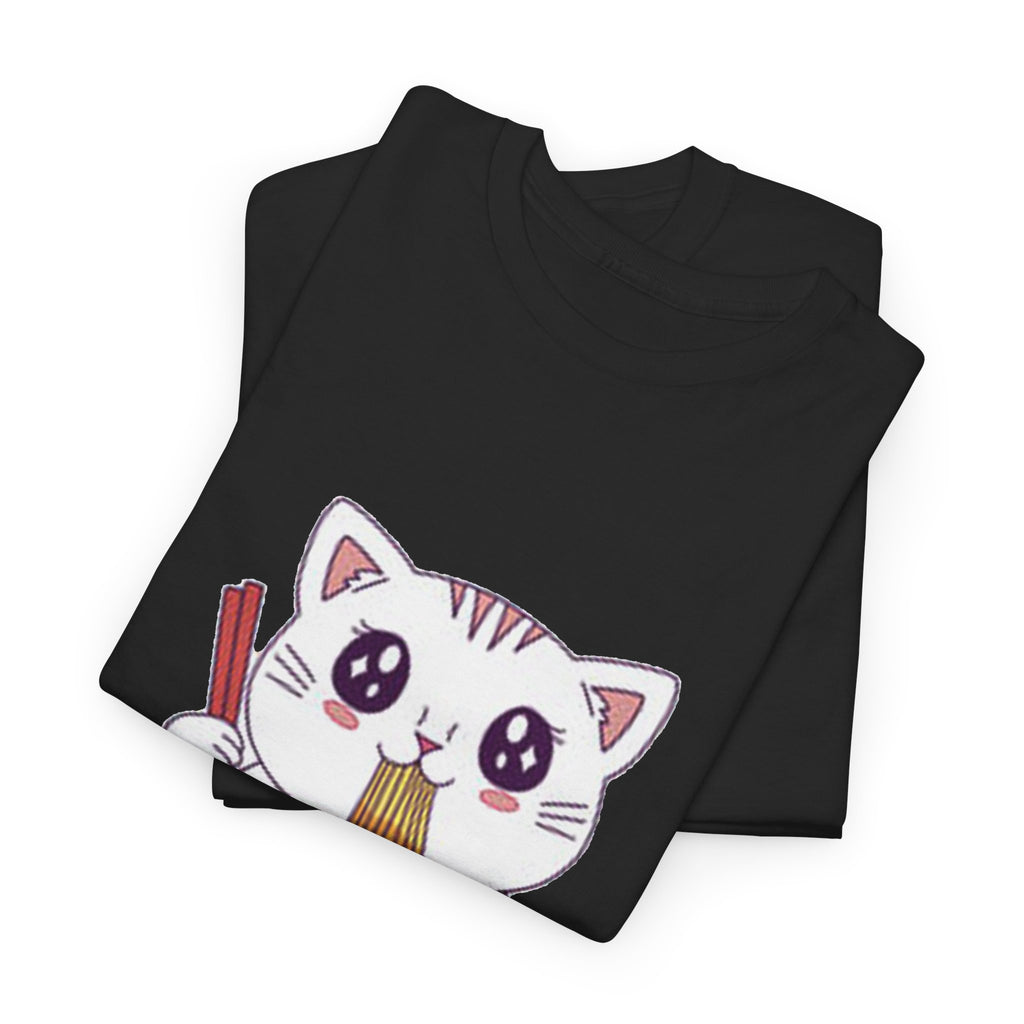 Cute Cat Ramen Tee – Kawaii Kitty Eating Noodles Graphic Shirt