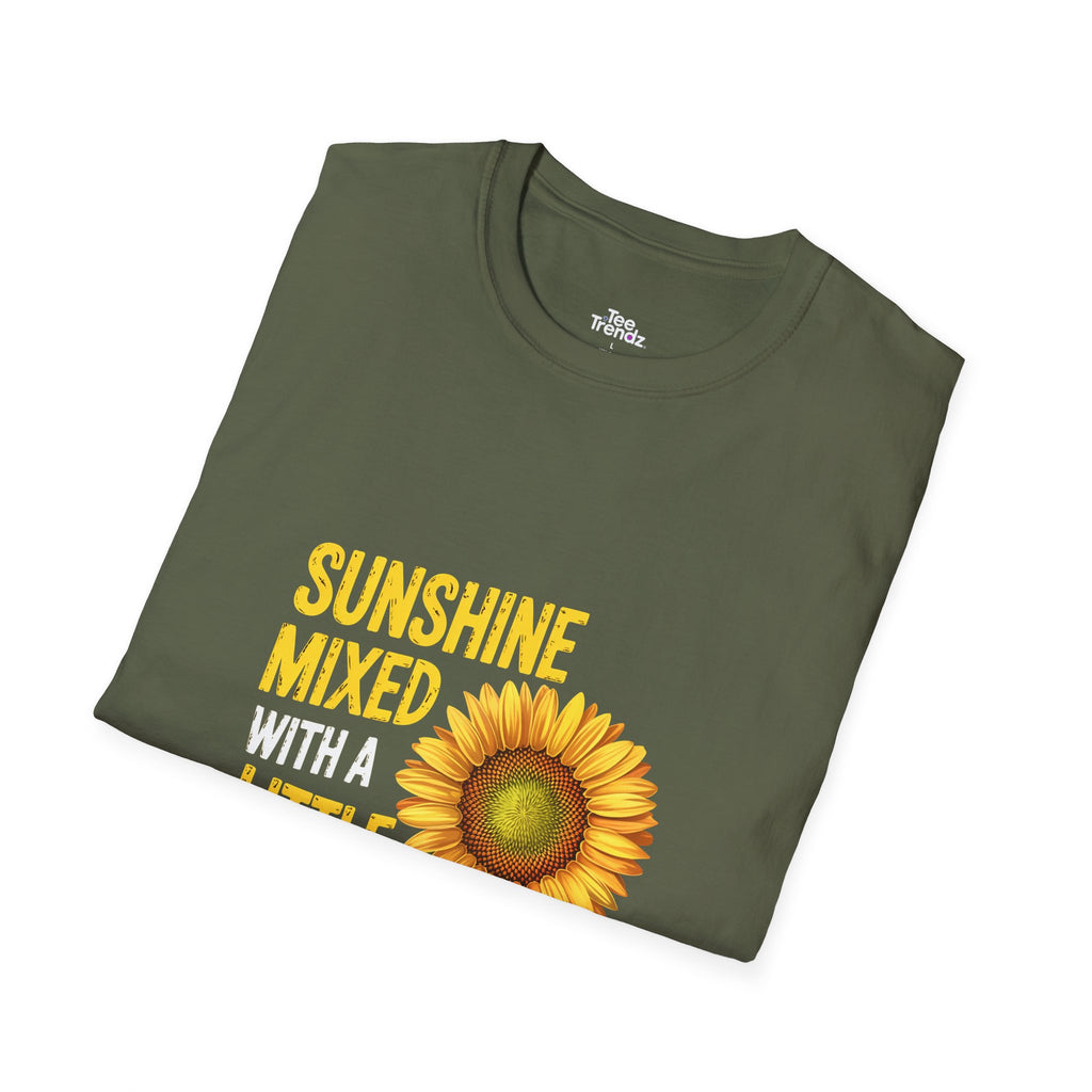 Sunshine Mixed With A Little Hurricane T-Shirt – Sunflower Graphic Tee for Bold, Fun-Loving Women