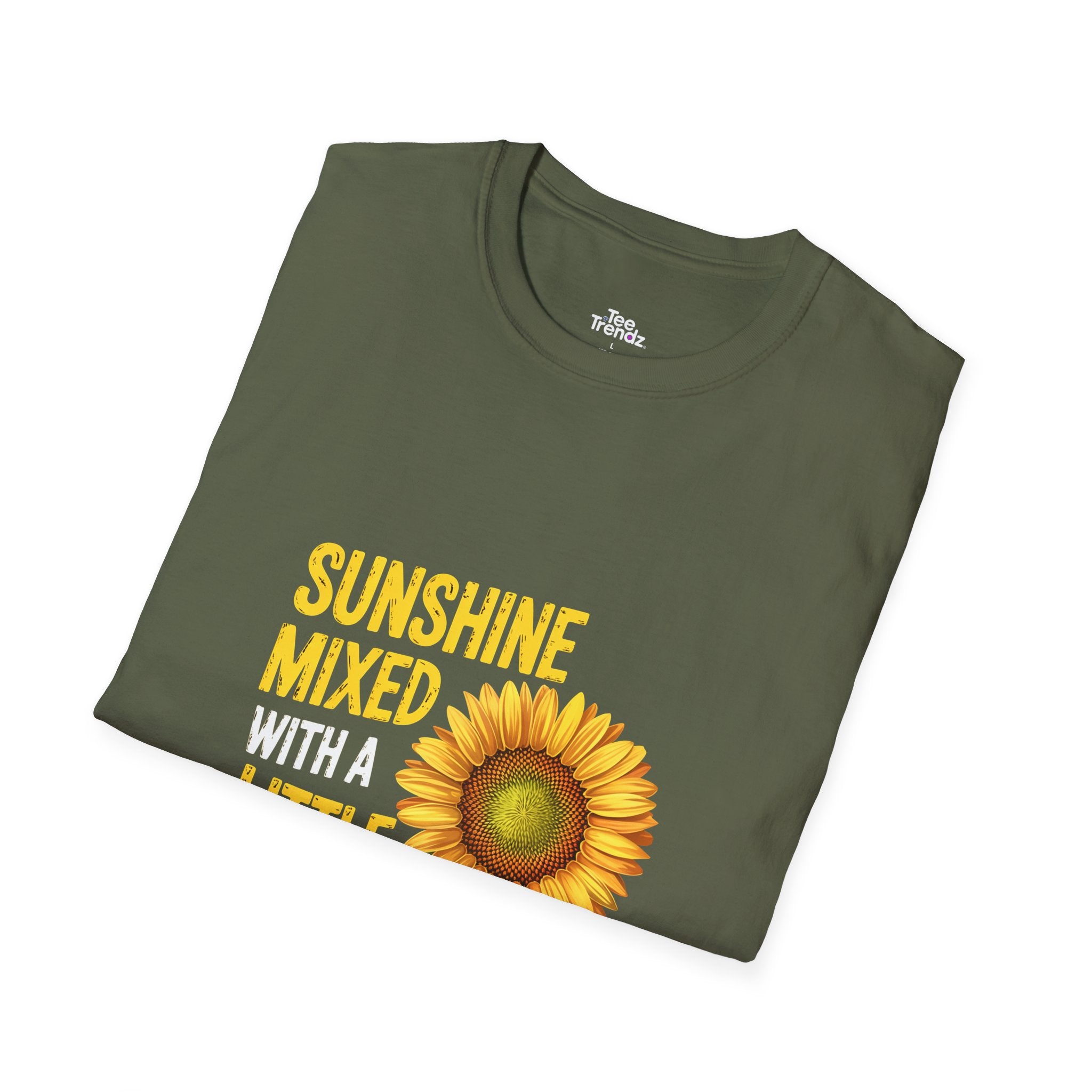 Sunshine Mixed With A Little Hurricane T-Shirt – Sunflower Graphic Tee for Bold, Fun-Loving Women