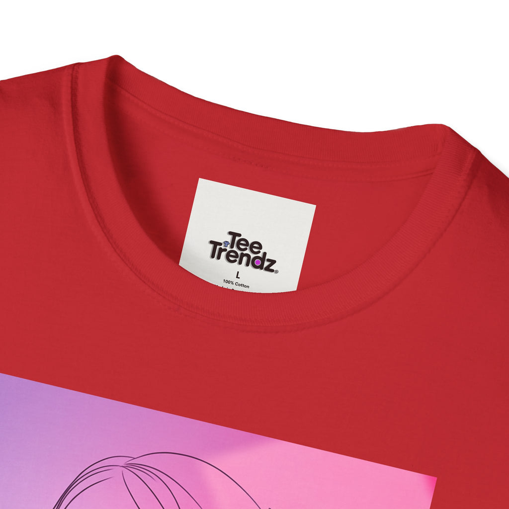 Floral Muse Tee — Pink to Blue Gradient Sunflower Portrait T-Shirt