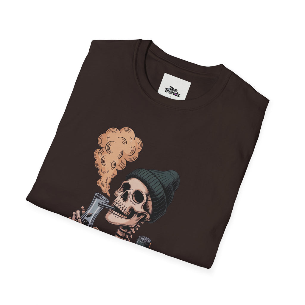 Skull Smoker T‑Shirt — "The Drunker" Vintage Skeleton Graphic Tee