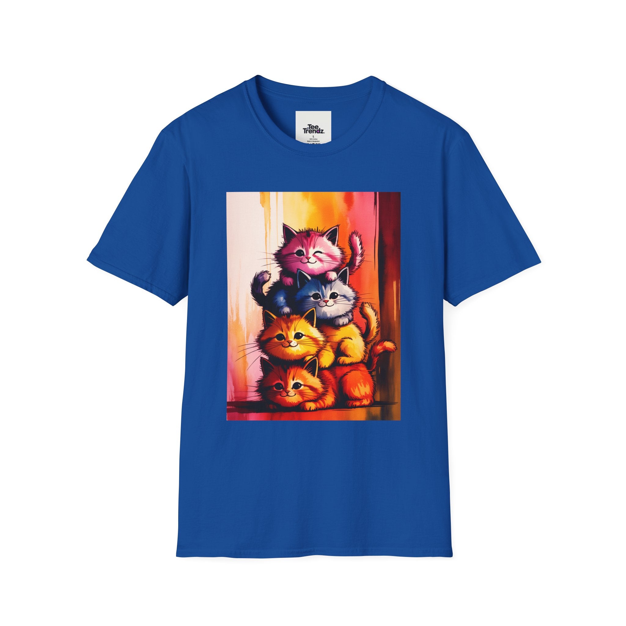 Colorful Stacked Cats T-Shirt — Playful Cute Cat Art Tee