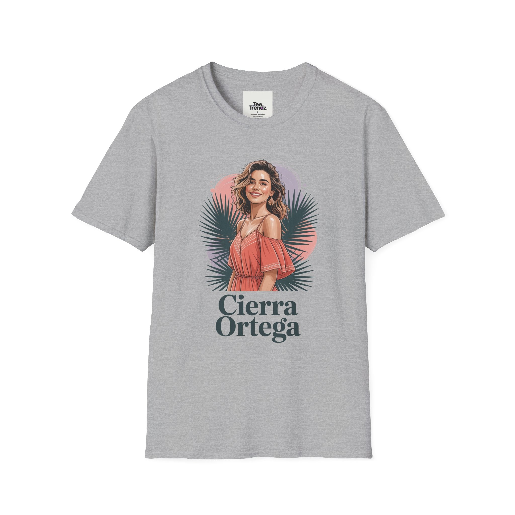 Personalized Portrait T‑Shirt — Custom Name "Cierra Ortega" Tropical Palm Graphic