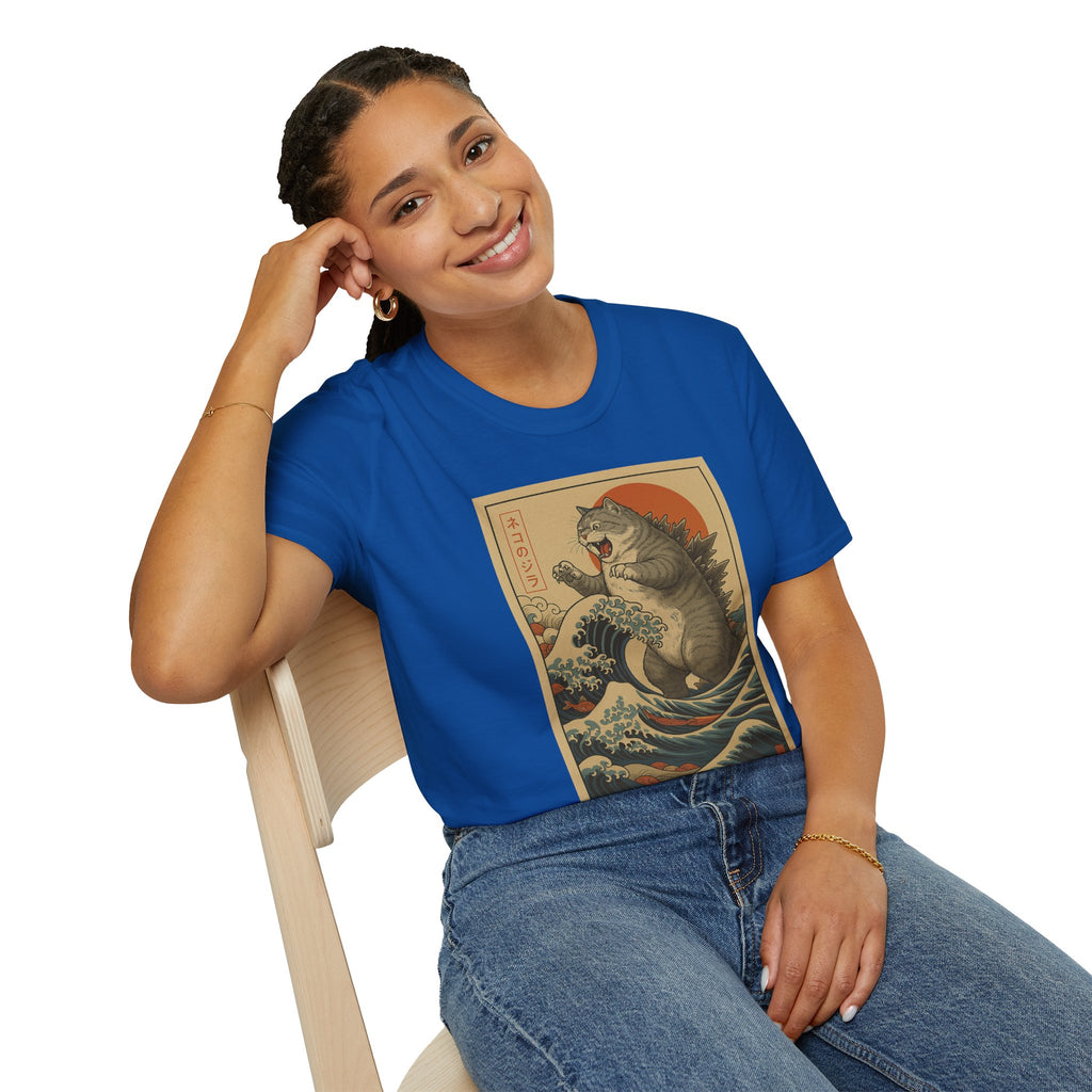 Katana Wave Cat T-Shirt — Vintage Japanese Wave Art Tee