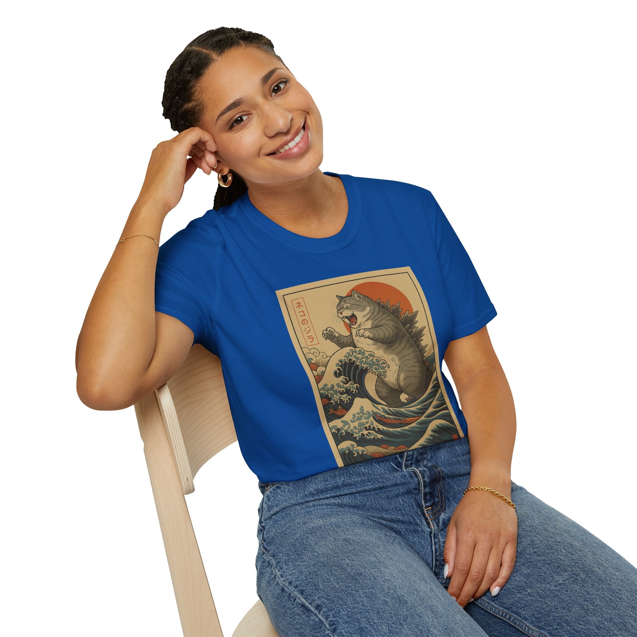 Katana Wave Cat T-Shirt — Vintage Japanese Wave Art Tee