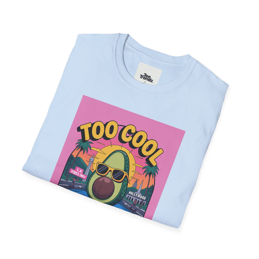 Too Cool for Traffic Avocado Tee — Retro Beach Car Graphic T-Shirt