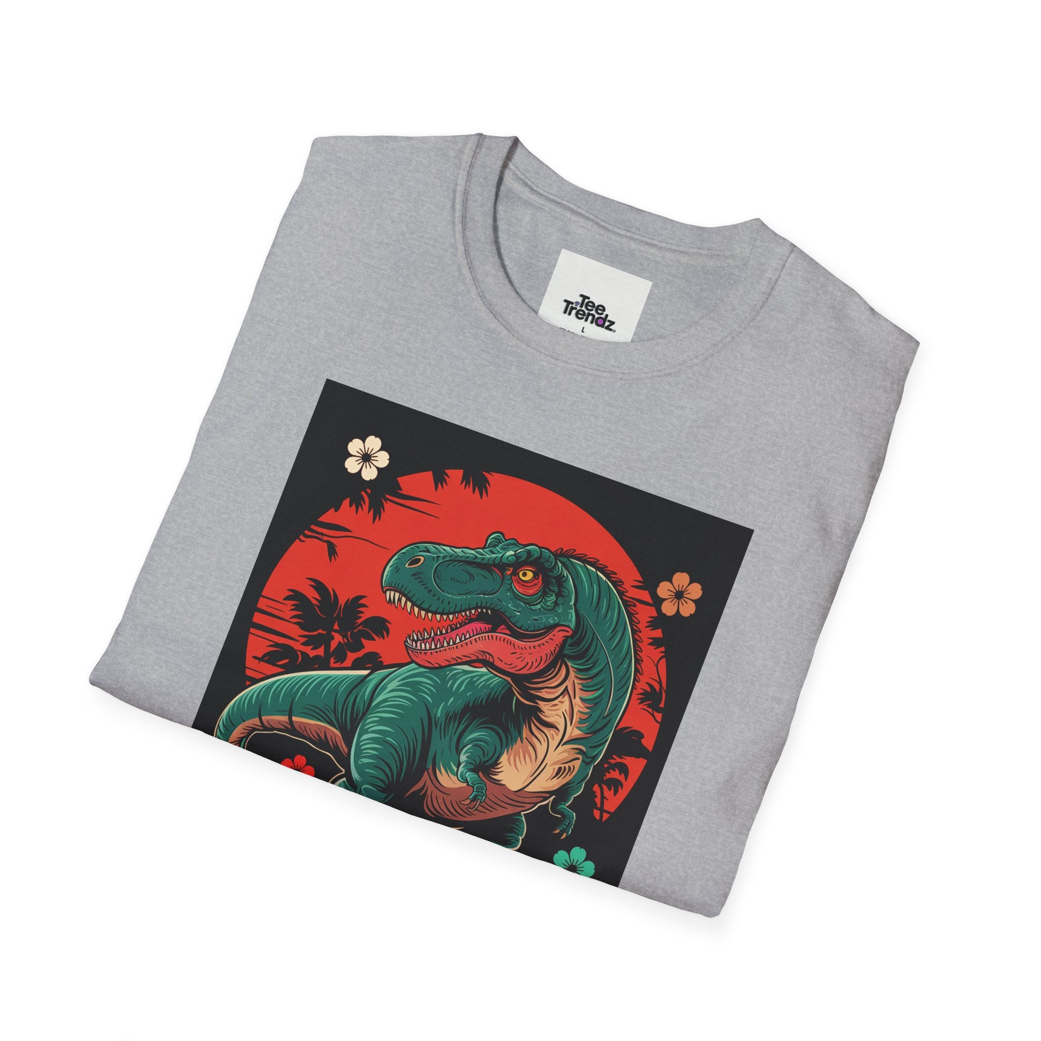 Dinosaur Retro Sunset T-Shirt — Japanese Kanji Dino Graphic