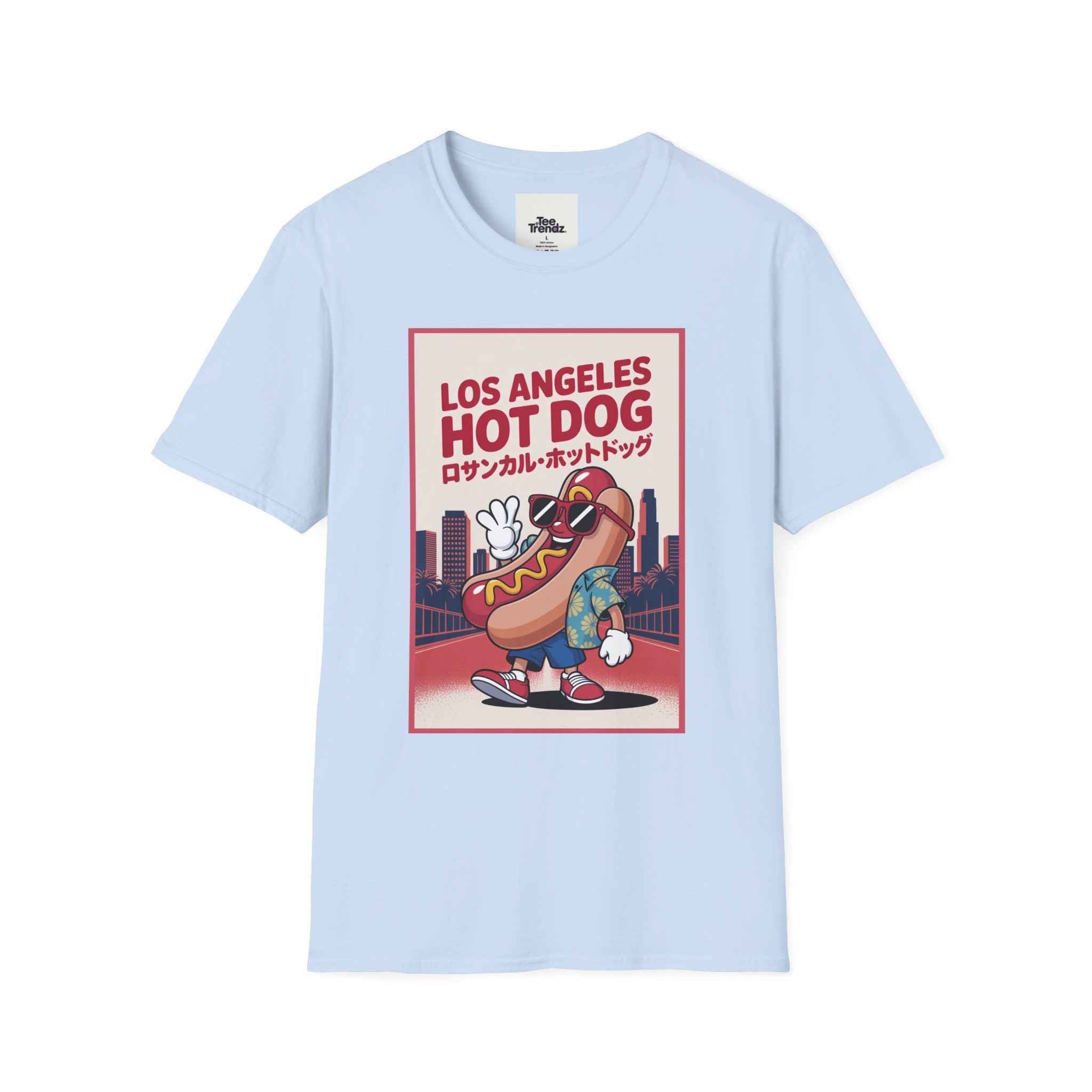 Los Angeles Hot Dog Cartoon T-Shirt – Cute Retro Japanese Text Streetwear