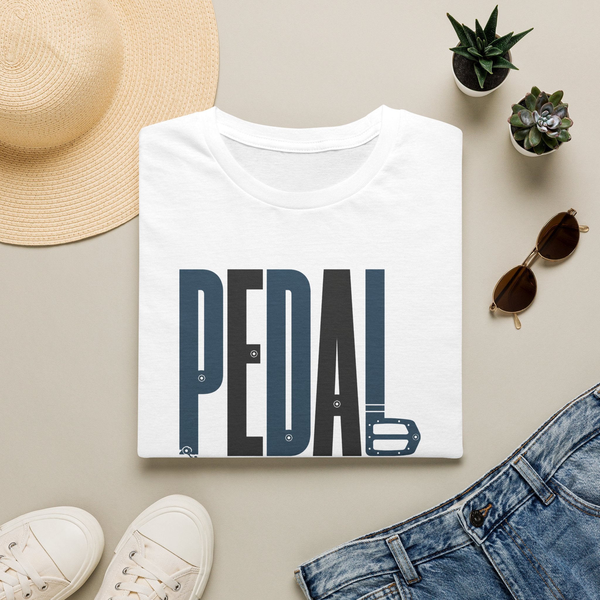 Pedal More T‑Shirt — Cycling Graphic Tee with Bike Pedal & Gear Design