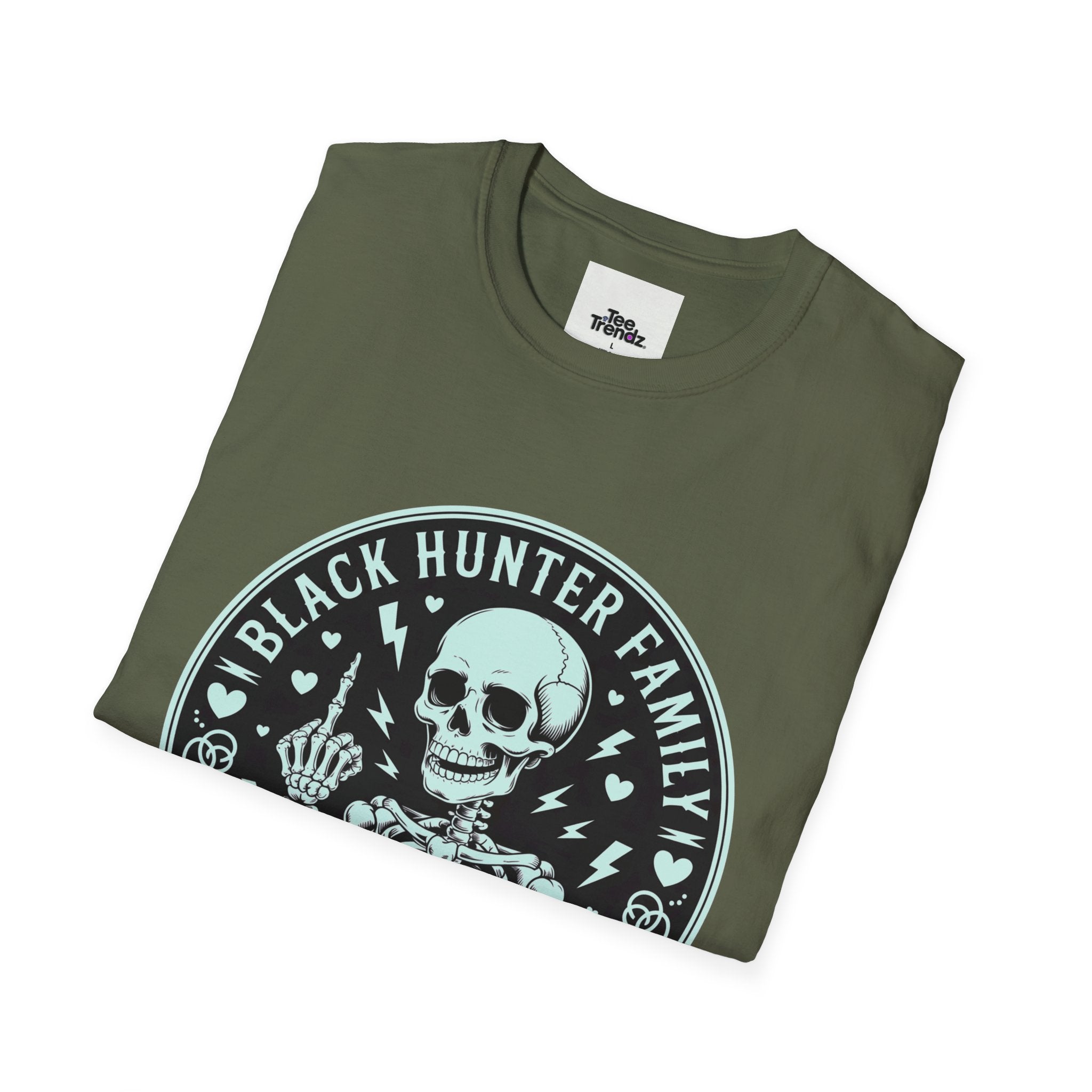 First Months Skeleton Family T-Shirt — "Black Hunter Family" Newborn Milestone Tee