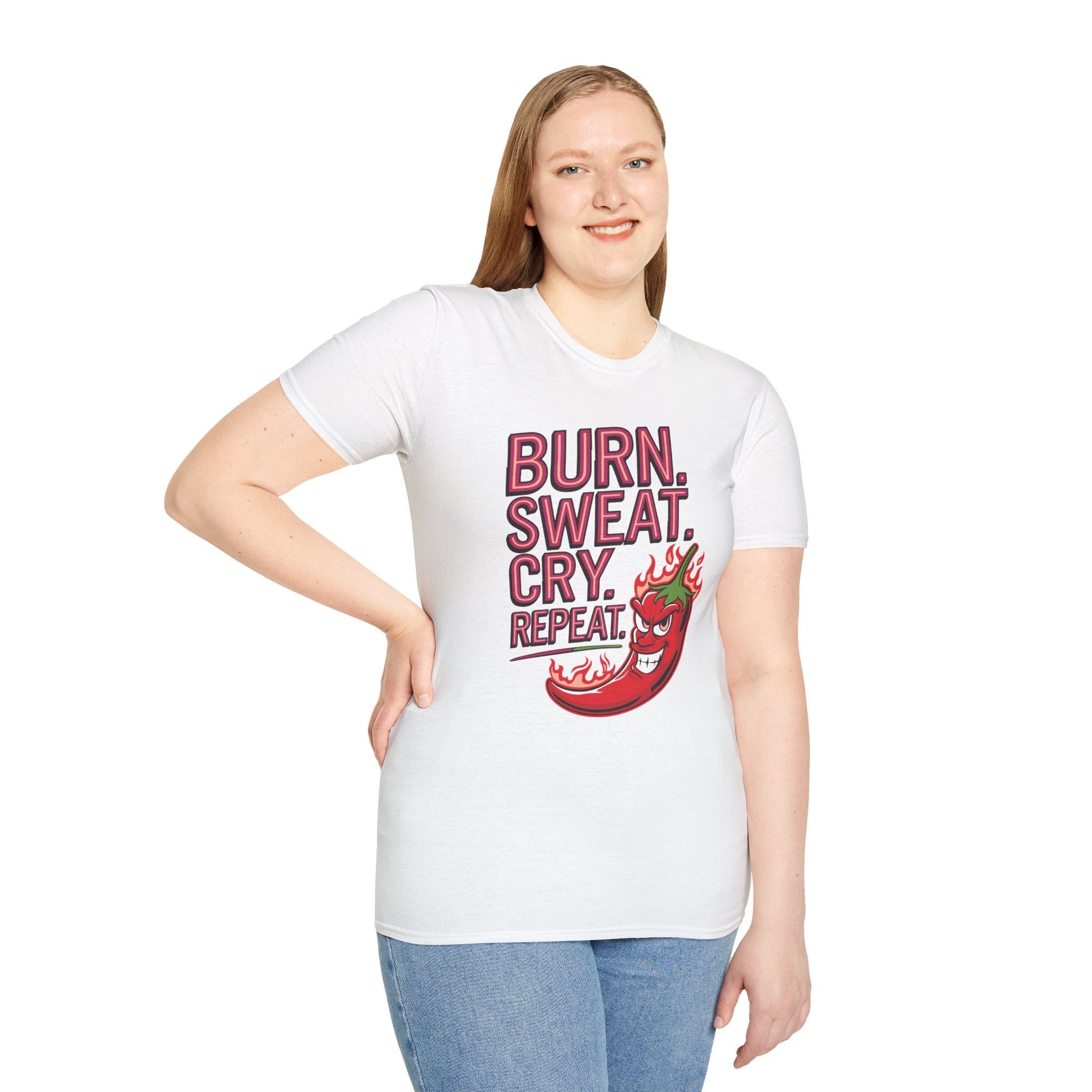 Burn. Sweat. Cry. Repeat. T-Shirt — Spicy Fitness Motivation Tee