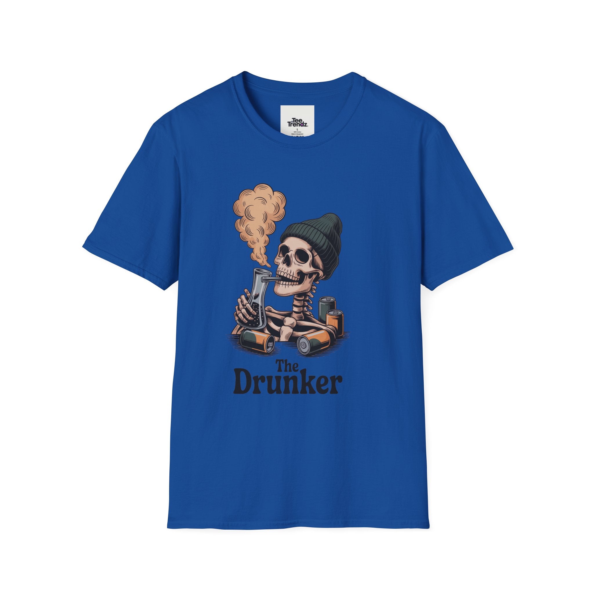 Skull Smoker T‑Shirt — "The Drunker" Vintage Skeleton Graphic Tee