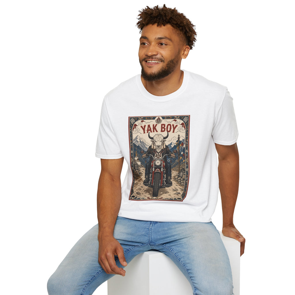 Yak Boy Motorcycle Graphic T‑Shirt — Vintage Mountain Biker Tee