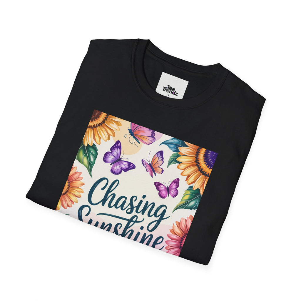 Chasing Sunshine T-Shirt — Floral Sunflower & Butterfly Graphic Tee