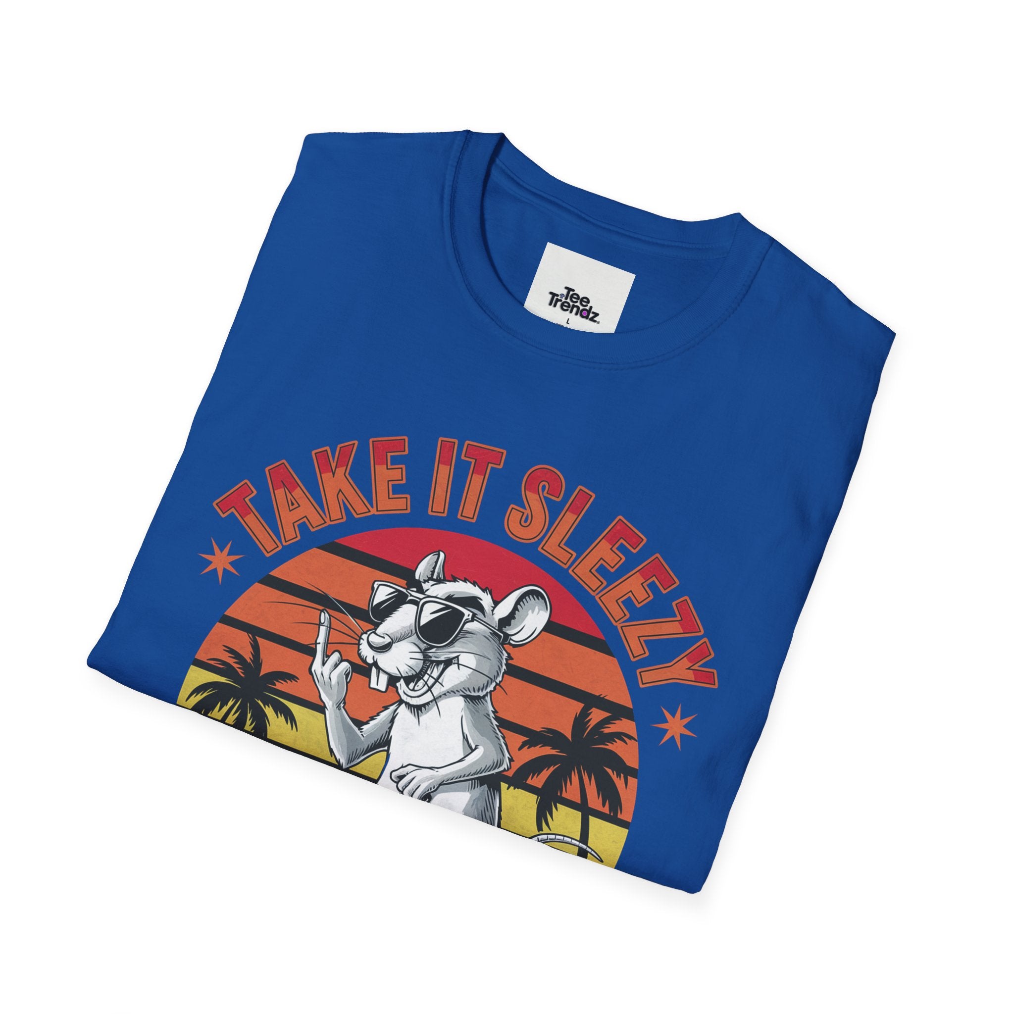 Take It Sleazy Skateboard Rat T-Shirt — Retro Sunset Beach Graphic Tee