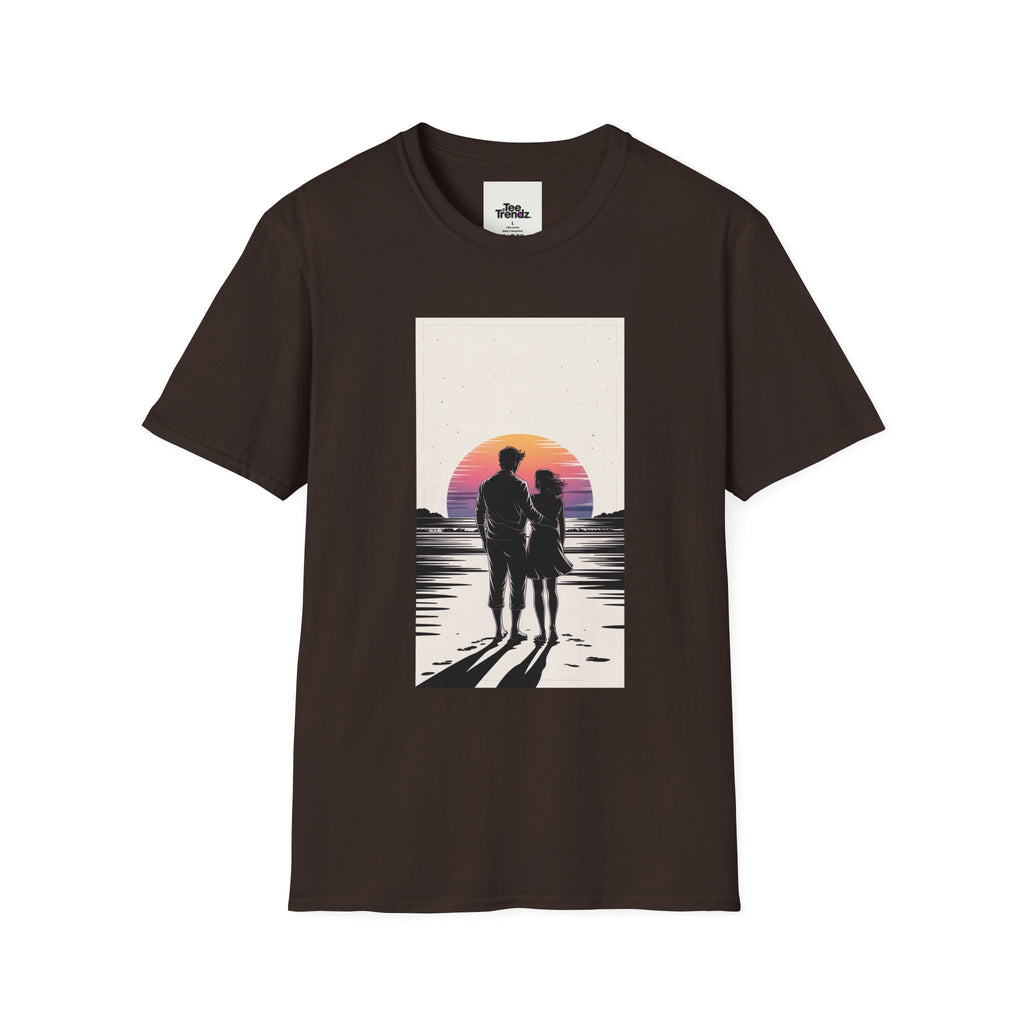 Couple Silhouette Beach T-Shirt — Sunset Romantic Graphic Tee
