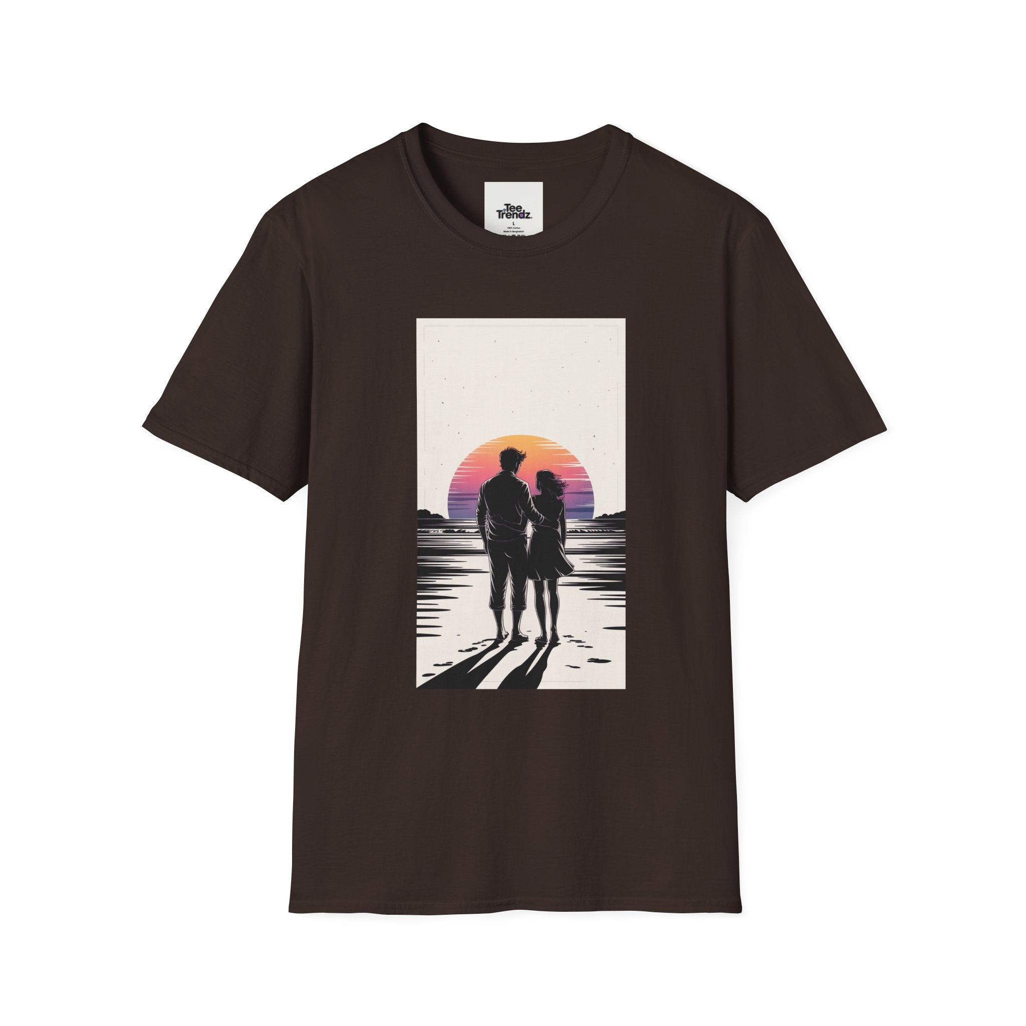 Couple Silhouette Beach T-Shirt — Sunset Romantic Graphic Tee