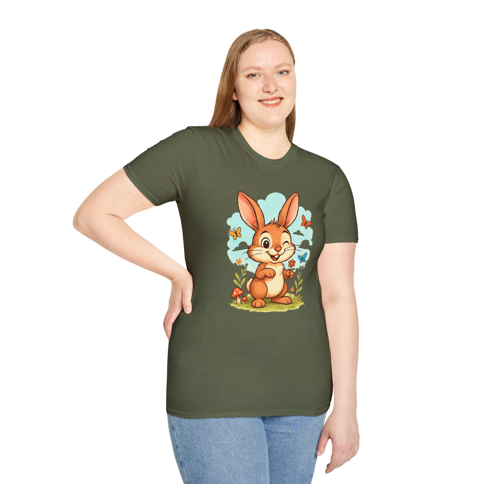 Cute Bunny Tee — Cartoon Rabbit with Butterflies Kids Easter Shirt