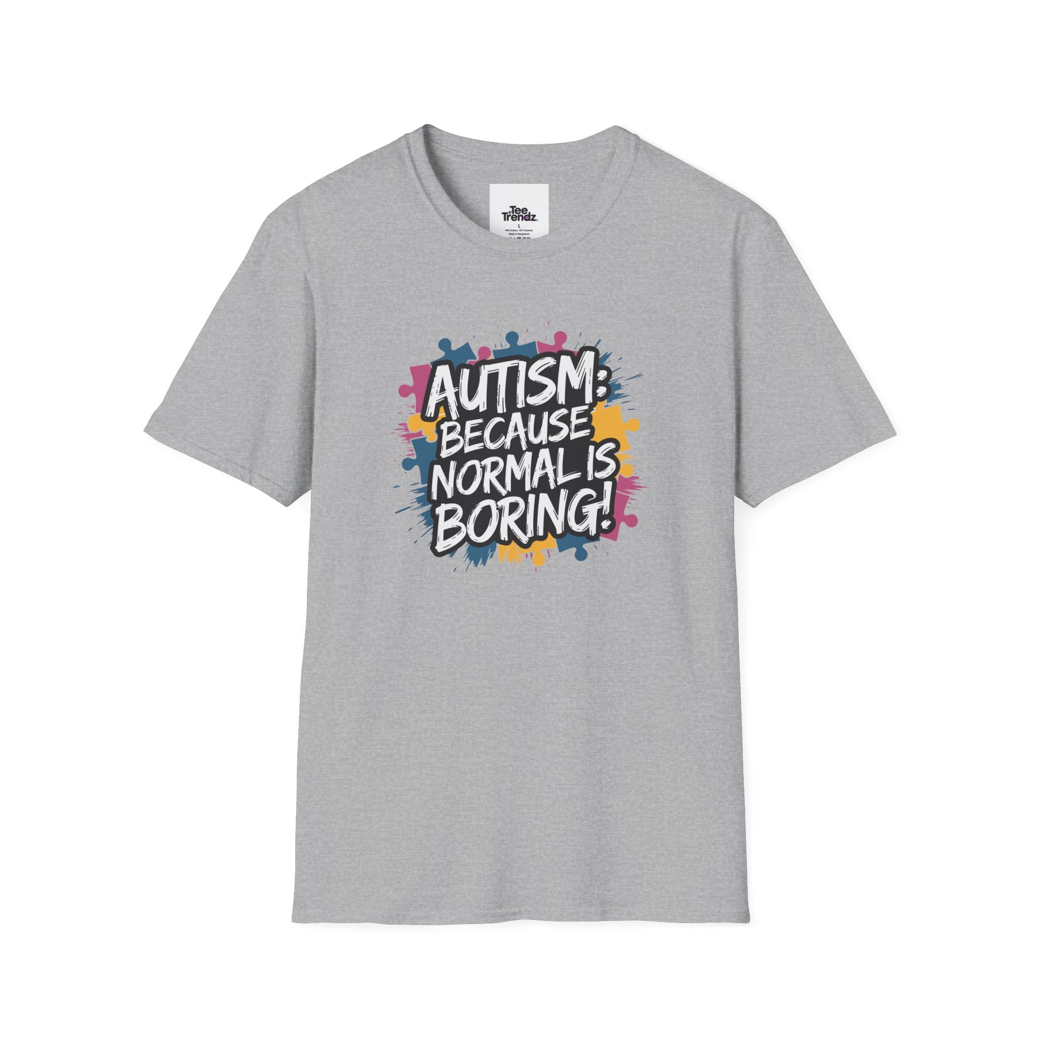 Autism Because Normal Is Boring T-Shirt — Colorful Puzzle Piece Awareness Tee