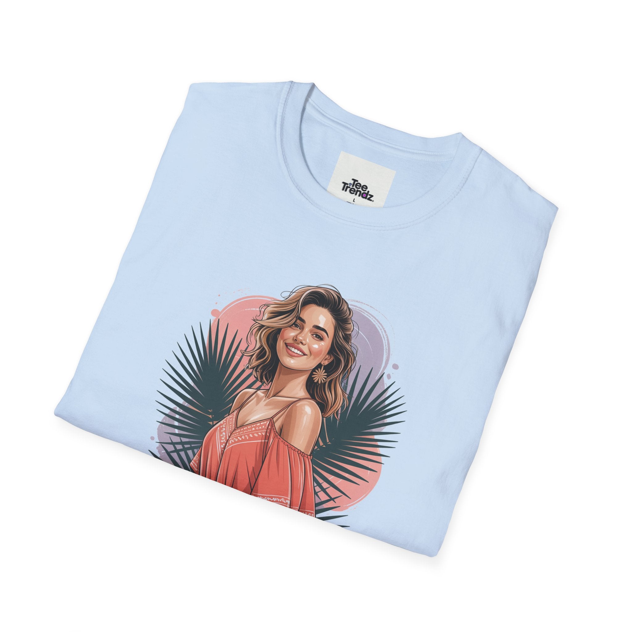 Personalized Portrait T‑Shirt — Custom Name "Cierra Ortega" Tropical Palm Graphic