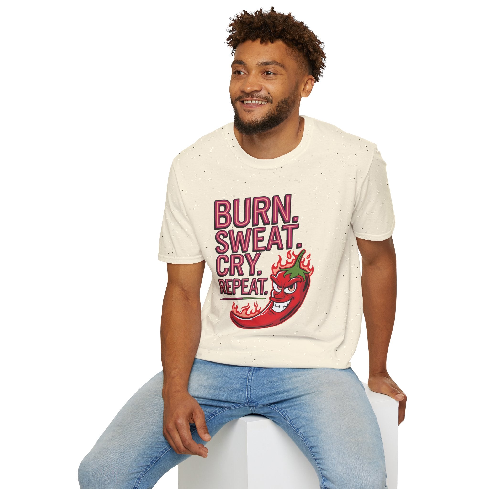 Burn. Sweat. Cry. Repeat. T-Shirt — Spicy Fitness Motivation Tee