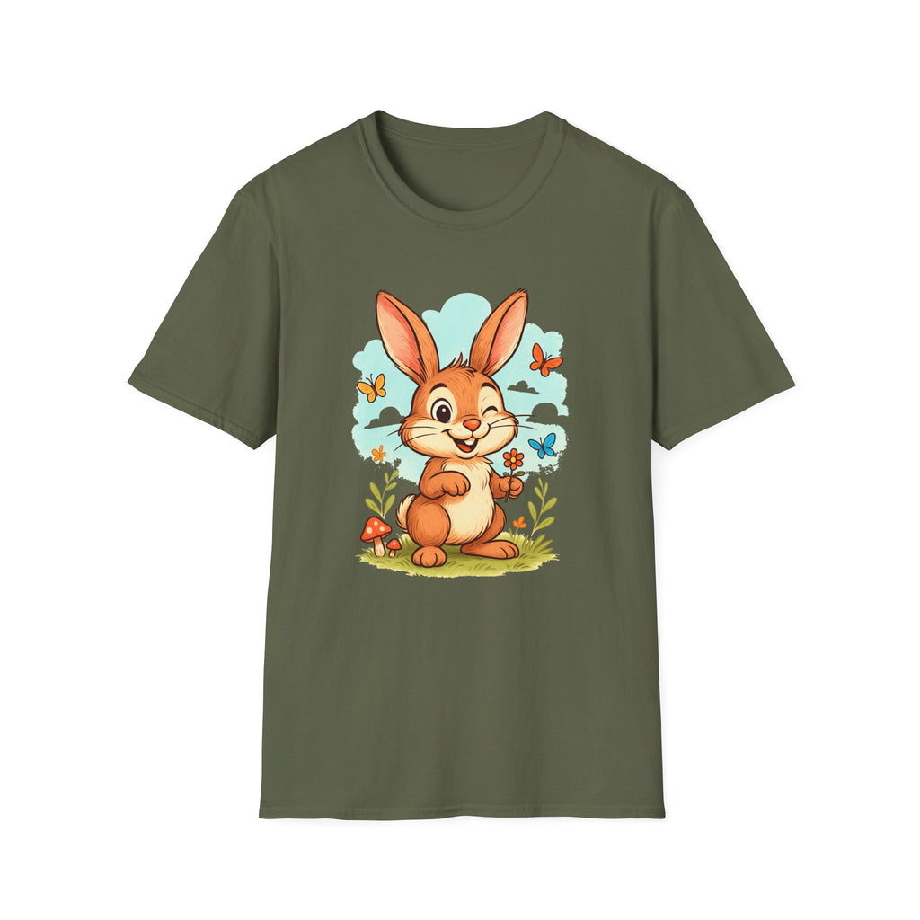 Cute Bunny Tee — Cartoon Rabbit with Butterflies Kids Easter Shirt