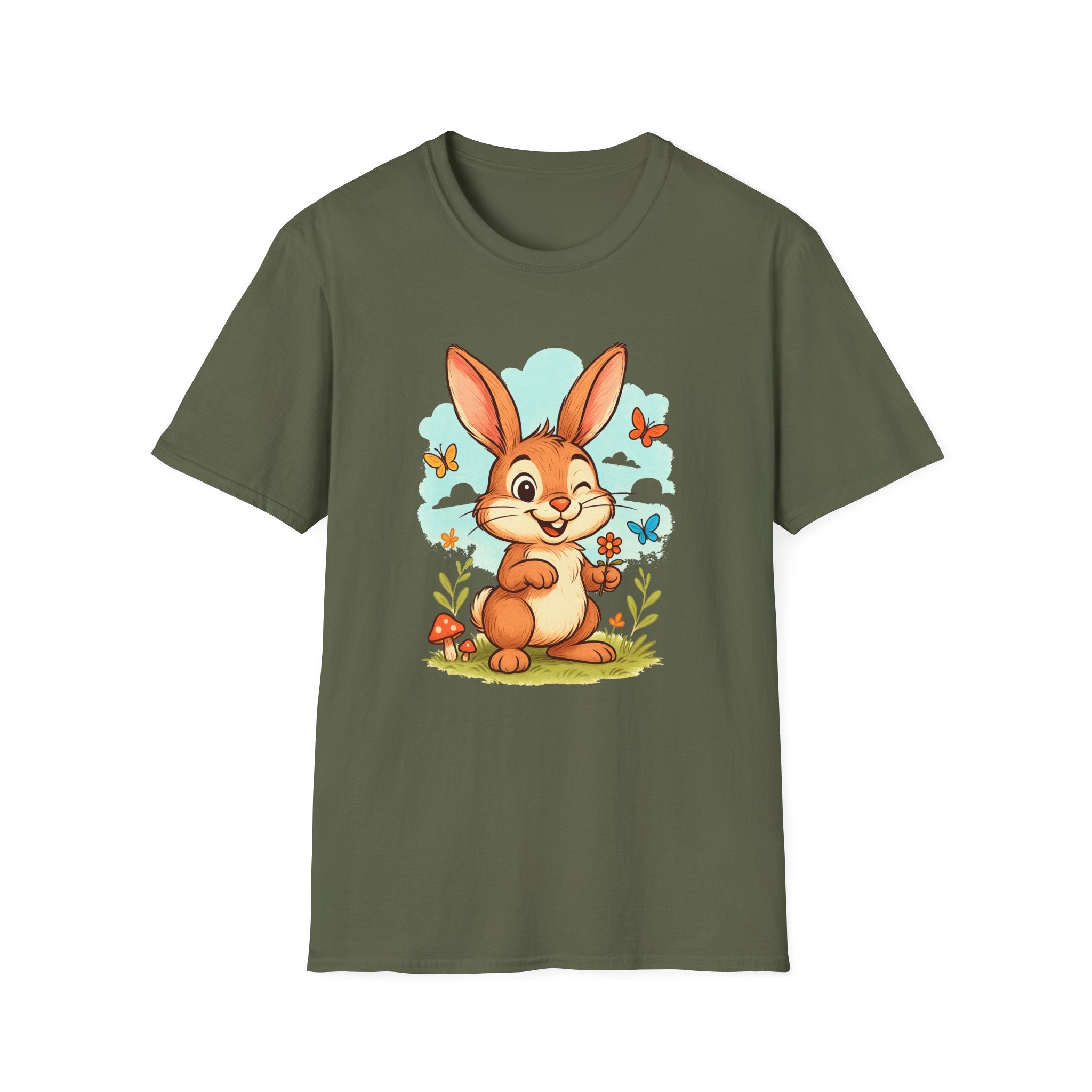 Cute Bunny Tee — Cartoon Rabbit with Butterflies Kids Easter Shirt