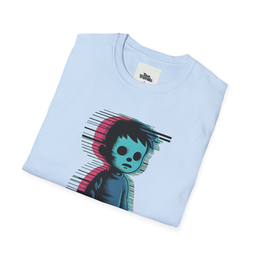 Glitch Kid Graphic T-Shirt — Retro Neon Horror Cute Tee