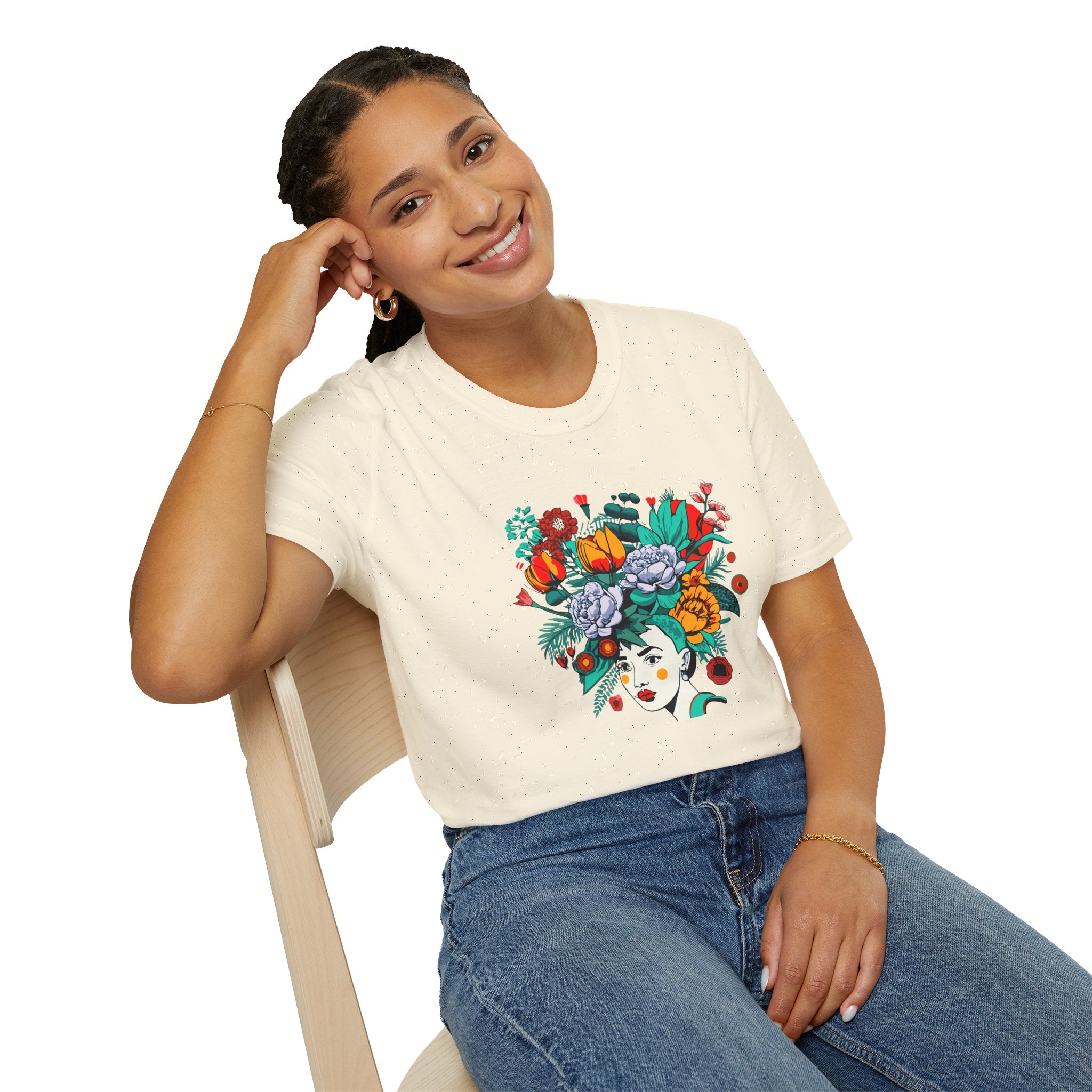 Floral Frida-Inspired Portrait T-Shirt