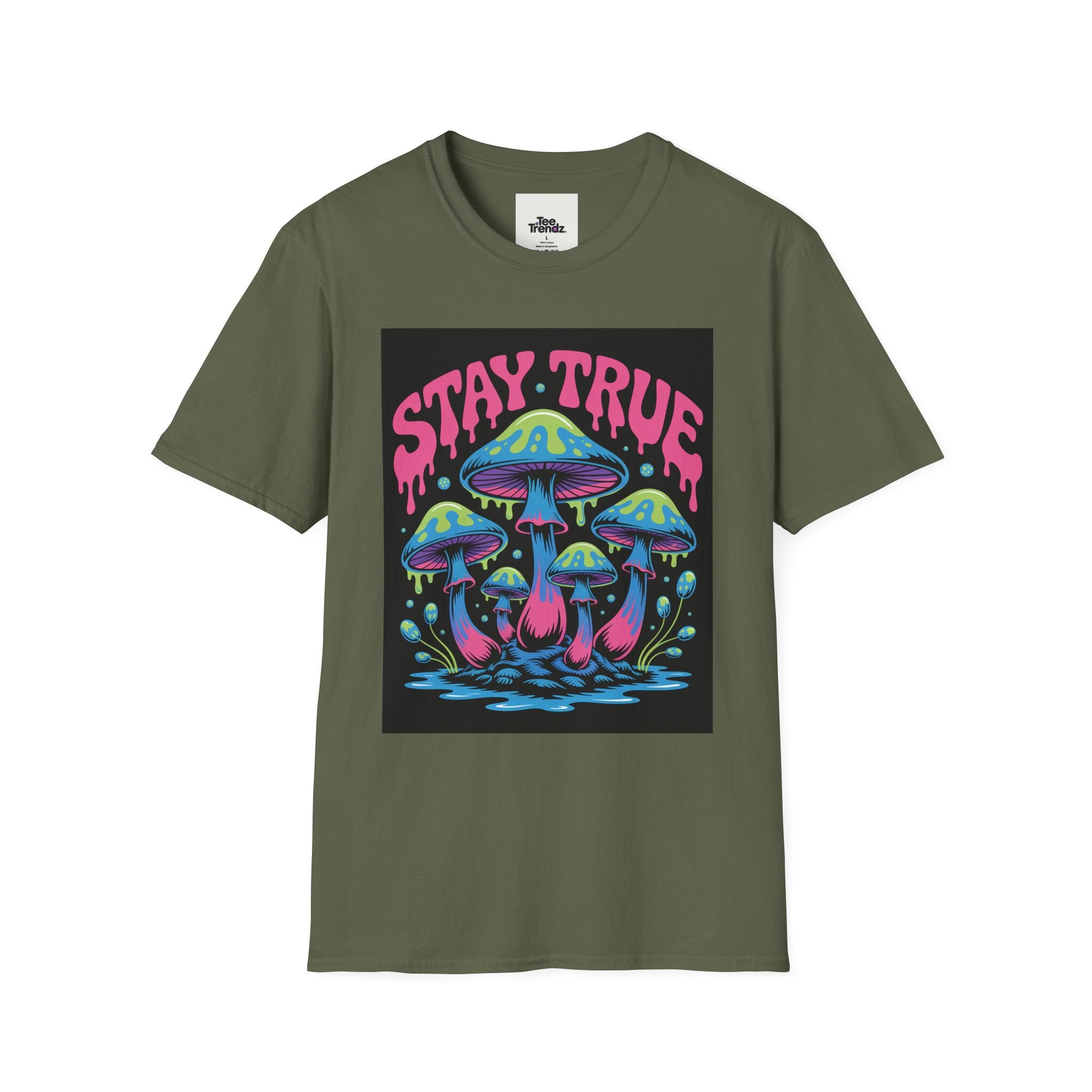 Stay True Mushroom T-Shirt — Psychedelic Colorful Fungi Graphic Tee