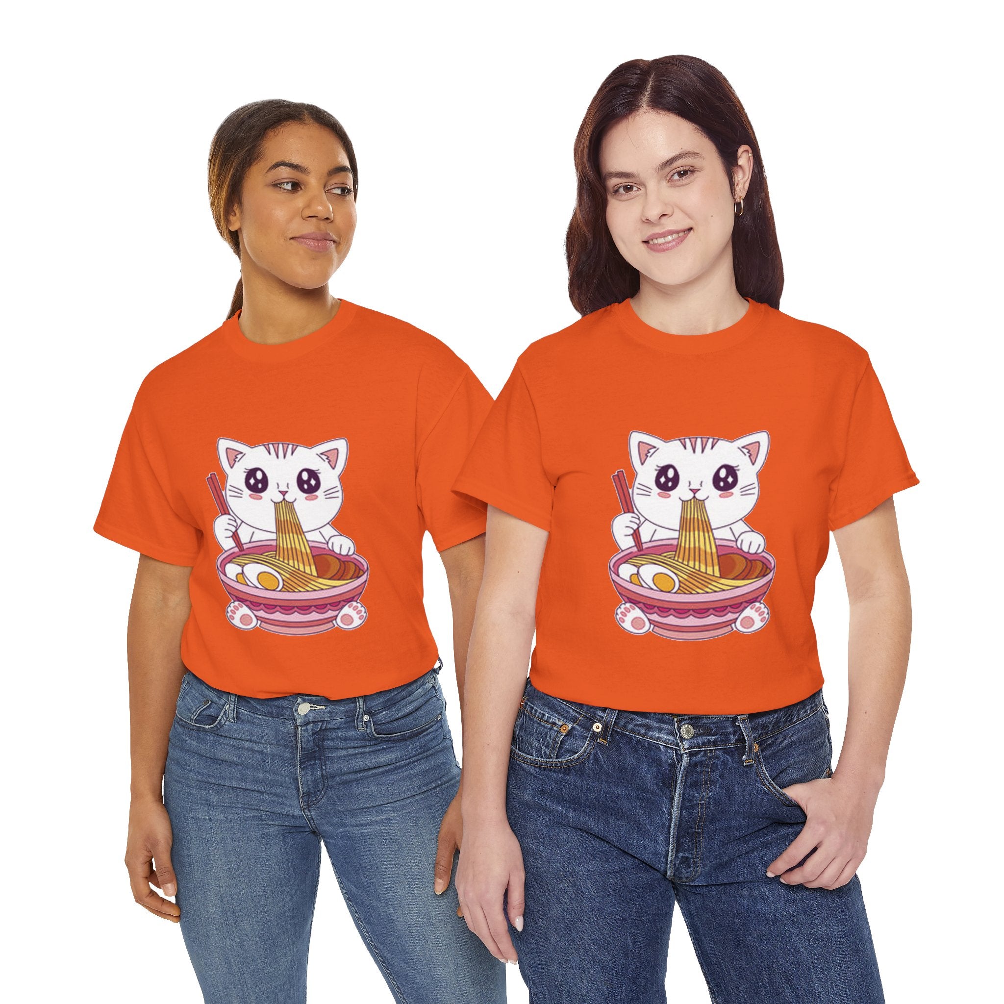 Cute Cat Ramen Tee – Kawaii Kitty Eating Noodles Graphic Shirt