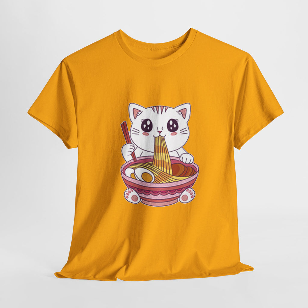 Cute Cat Ramen Tee – Kawaii Kitty Eating Noodles Graphic Shirt