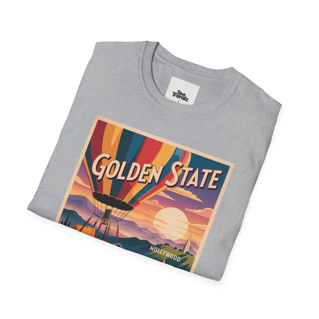 Golden State Hot Air Balloon T-Shirt — Vintage Travel Poster Tee