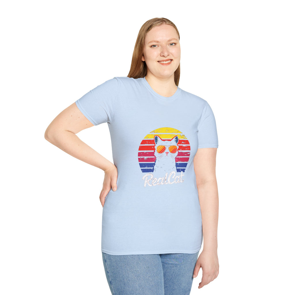 RealCat Retro Cat T-Shirt — Cool Cat Sunglasses Vintage Sunset Tee