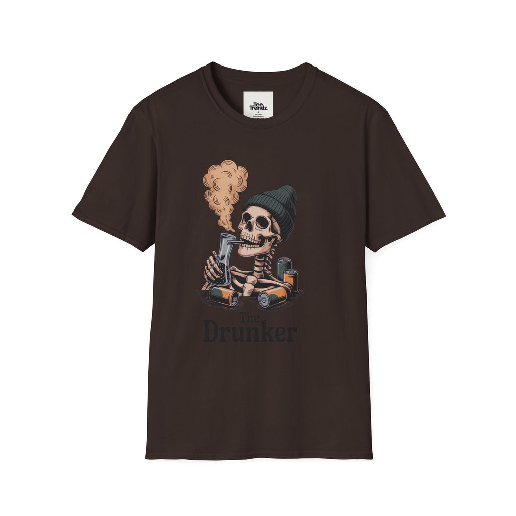 Skull Smoker T‑Shirt — "The Drunker" Vintage Skeleton Graphic Tee