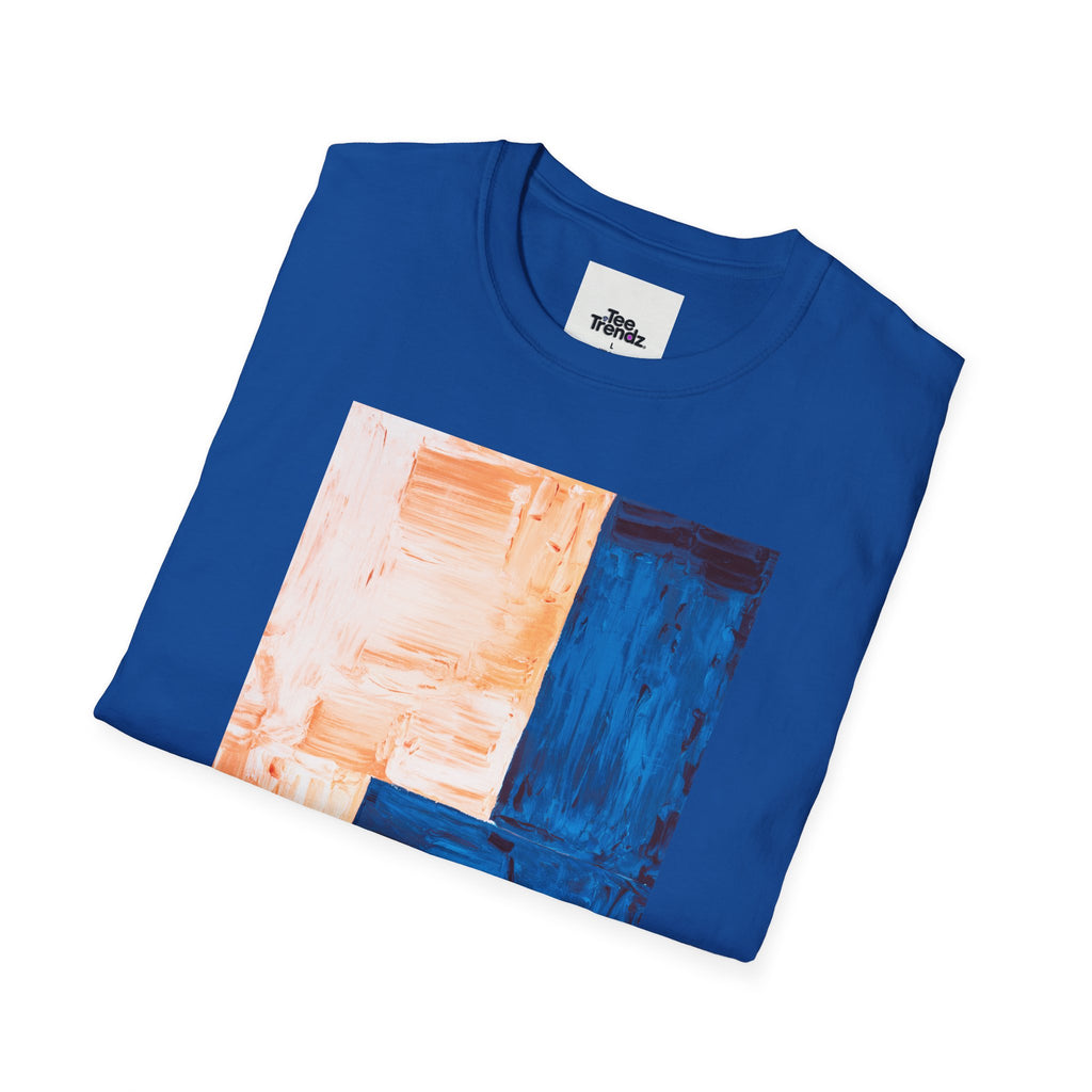Abstract Color Block T-Shirt — Blue & Peach Modern Art Tee