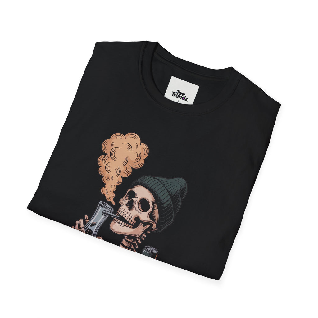 Skull Smoker T‑Shirt — "The Drunker" Vintage Skeleton Graphic Tee