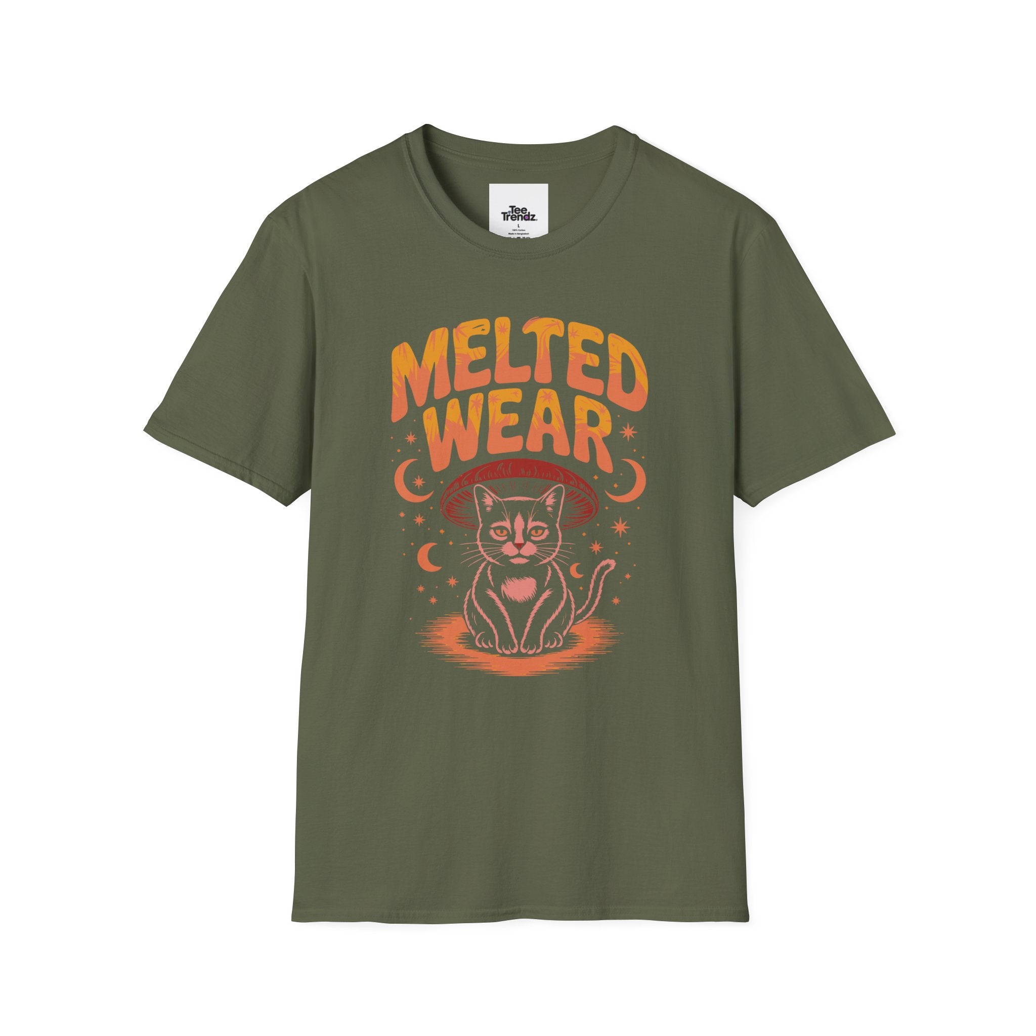 Cat Graphic T-Shirt — "Melted Wear" Retro Moonlit Design