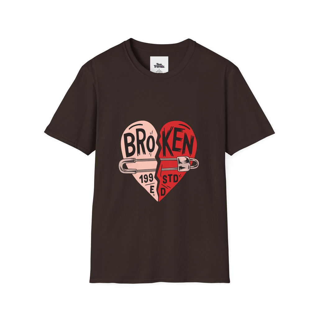Broken Heart Graphic T-Shirt — Heart Safety Pin Design