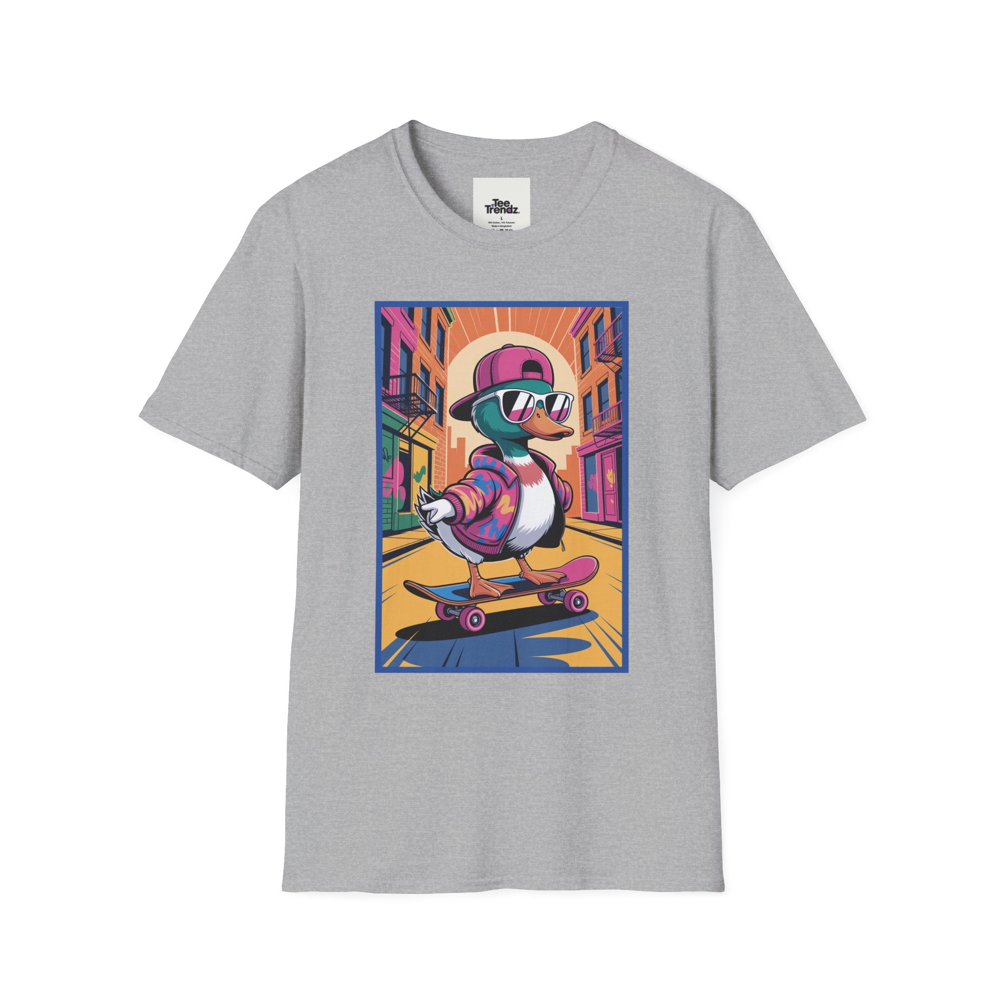 Skateboard Duck Graphic T-Shirt — Retro Streetwear Skateboarder Design