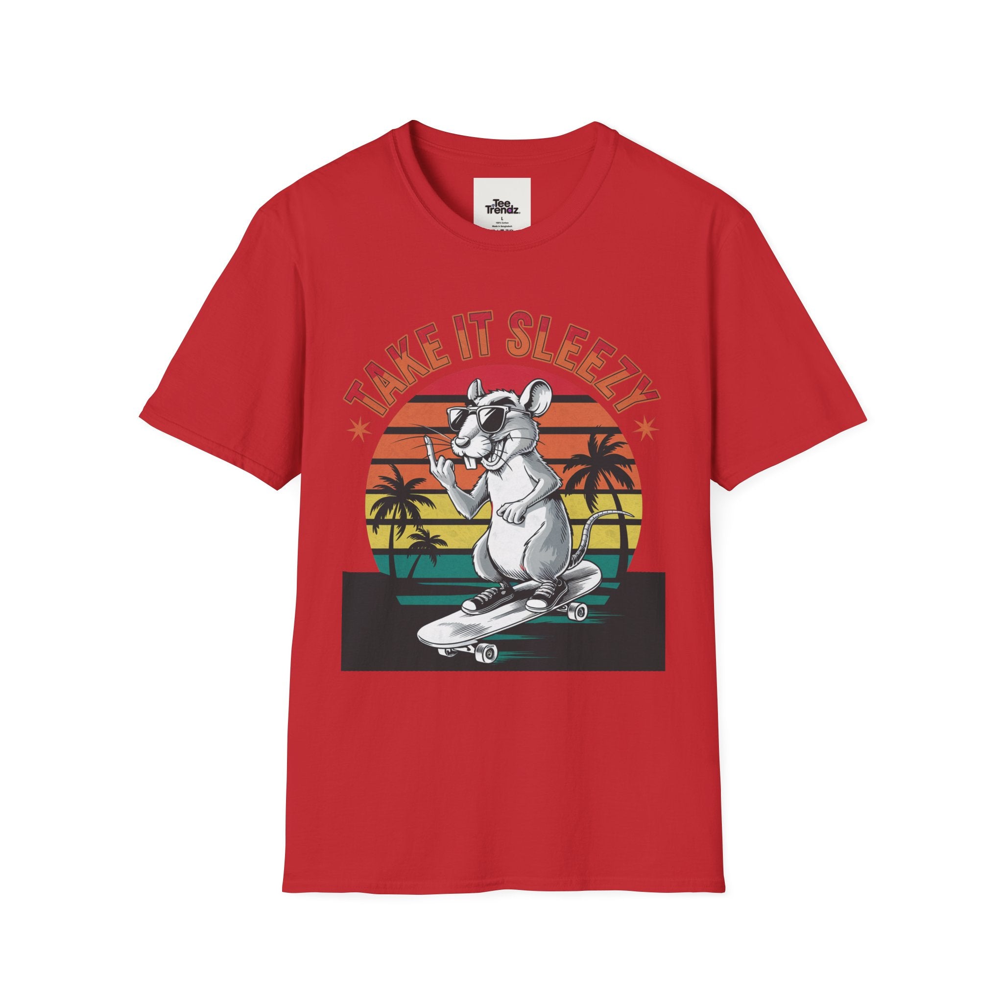 Take It Sleazy Skateboard Rat T-Shirt — Retro Sunset Beach Graphic Tee