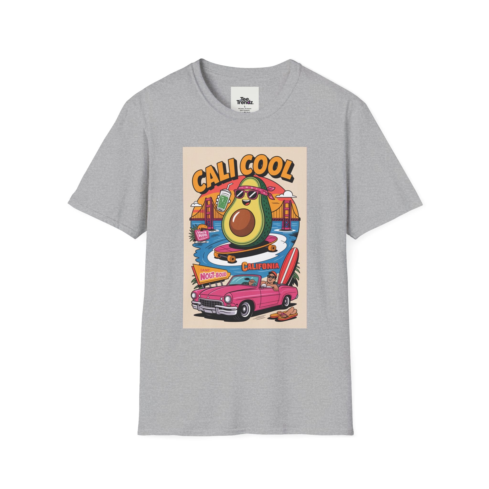 Cali Cool Avocado Tee — Retro Surfing California Graphic T-Shirt