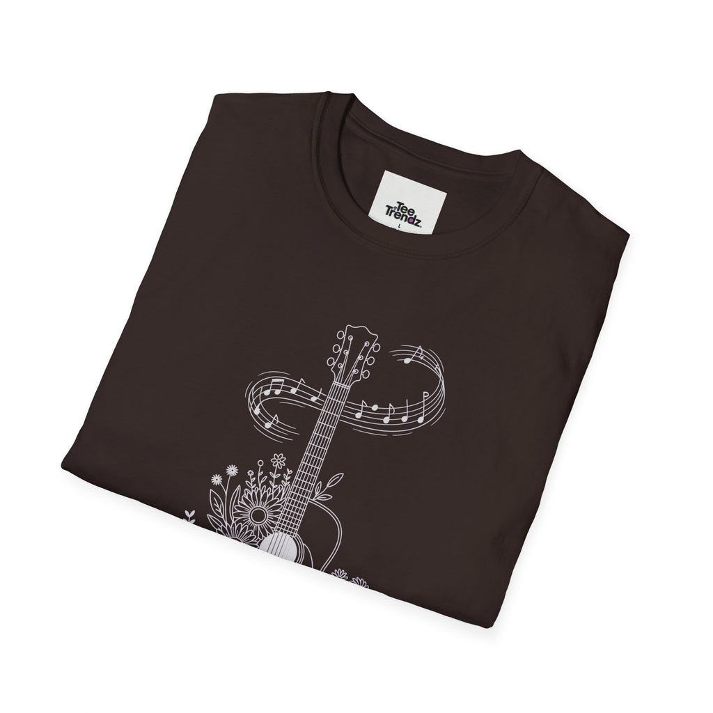 Acoustic Floral Guitar T-Shirt — 'A Heartwide Water I...' Music Tee for Songwriters & Folk Lovers