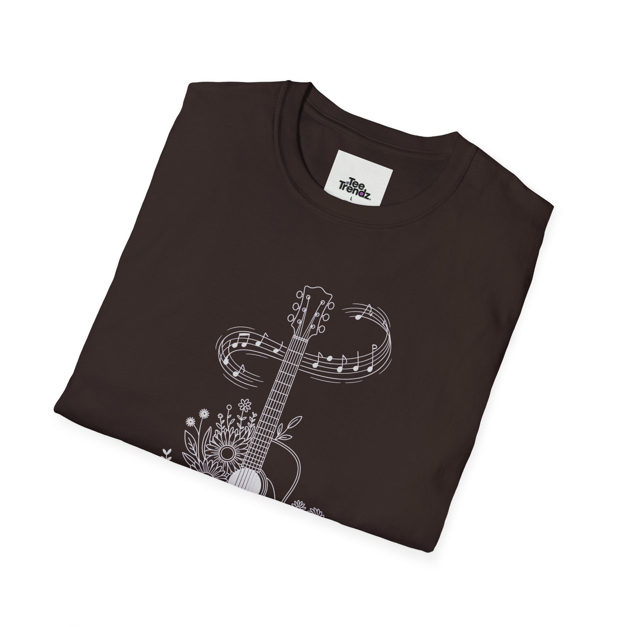 Acoustic Floral Guitar T-Shirt — 'A Heartwide Water I...' Music Tee for Songwriters & Folk Lovers