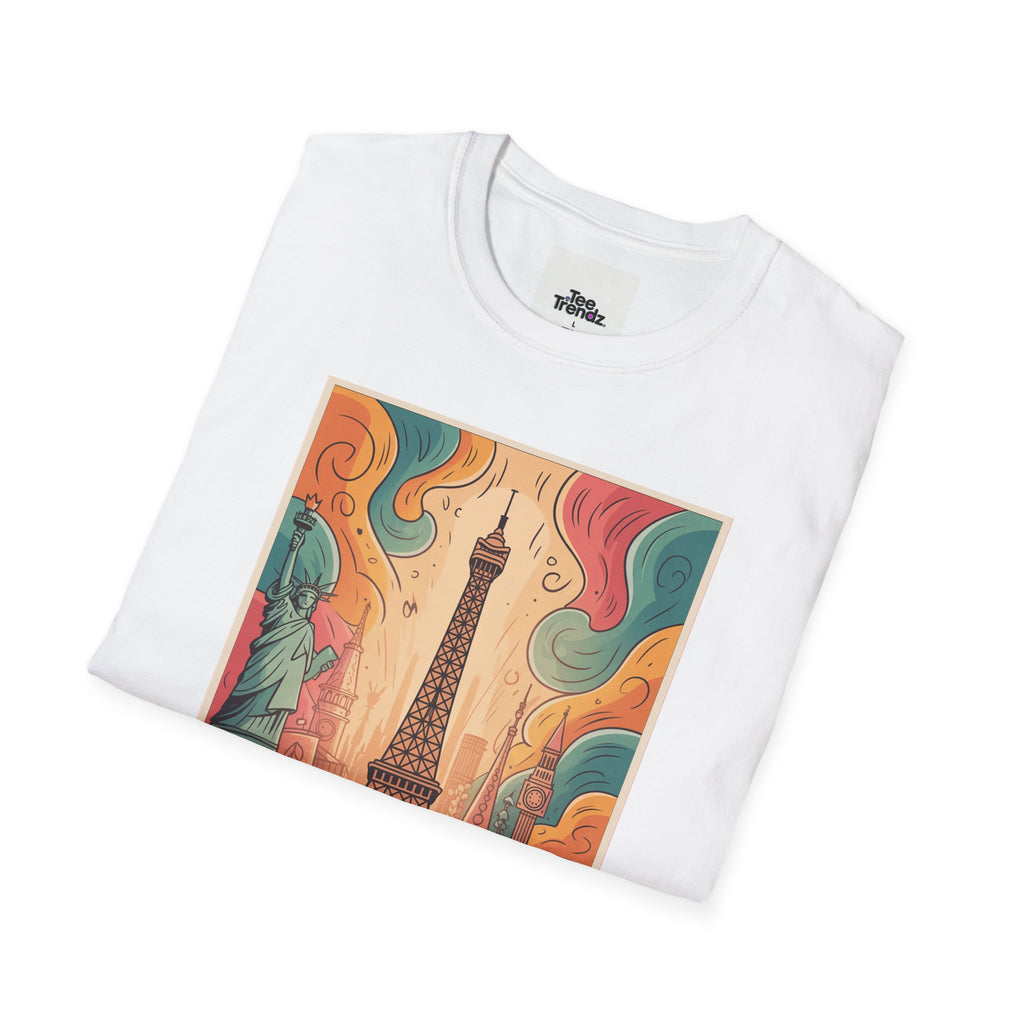 Eiffel Tower Retro Art T-Shirt — Vintage Paris Skyline Tee