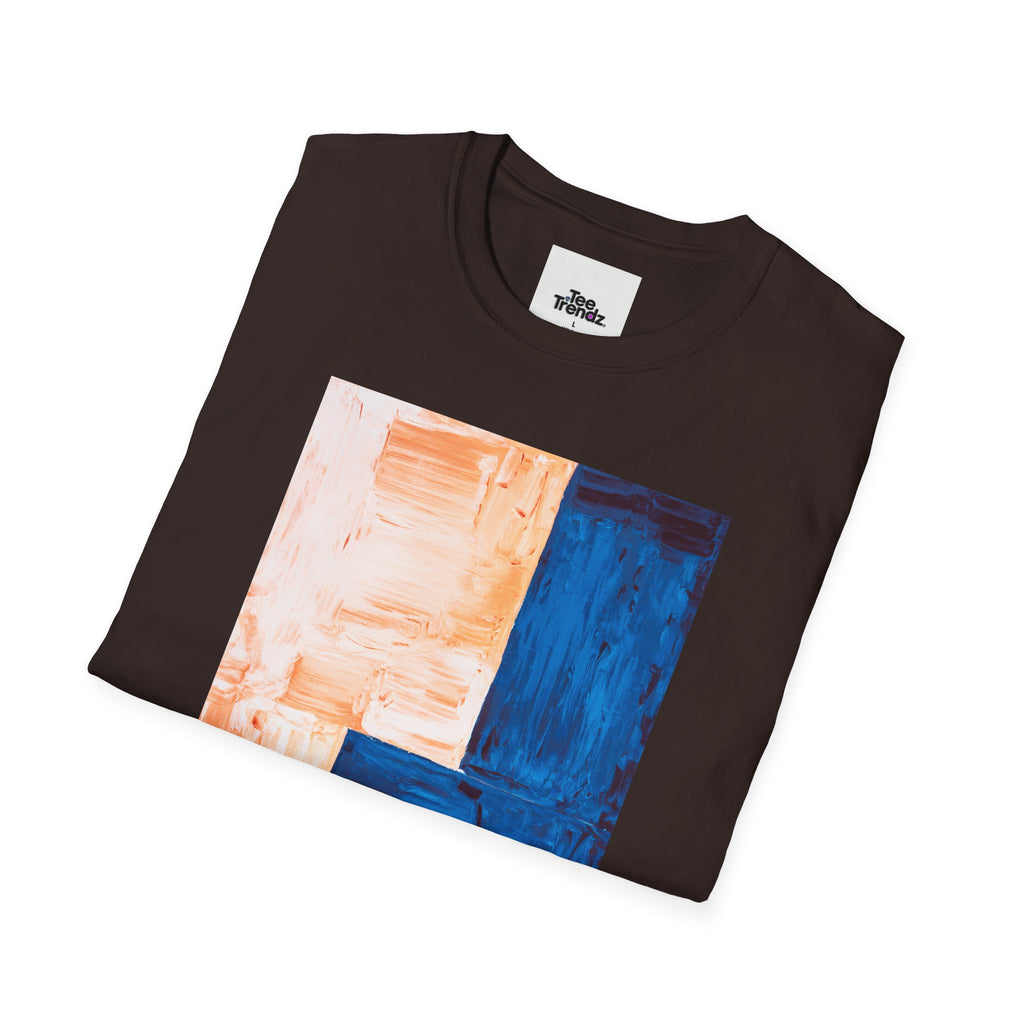 Abstract Color Block T-Shirt — Blue & Peach Modern Art Tee