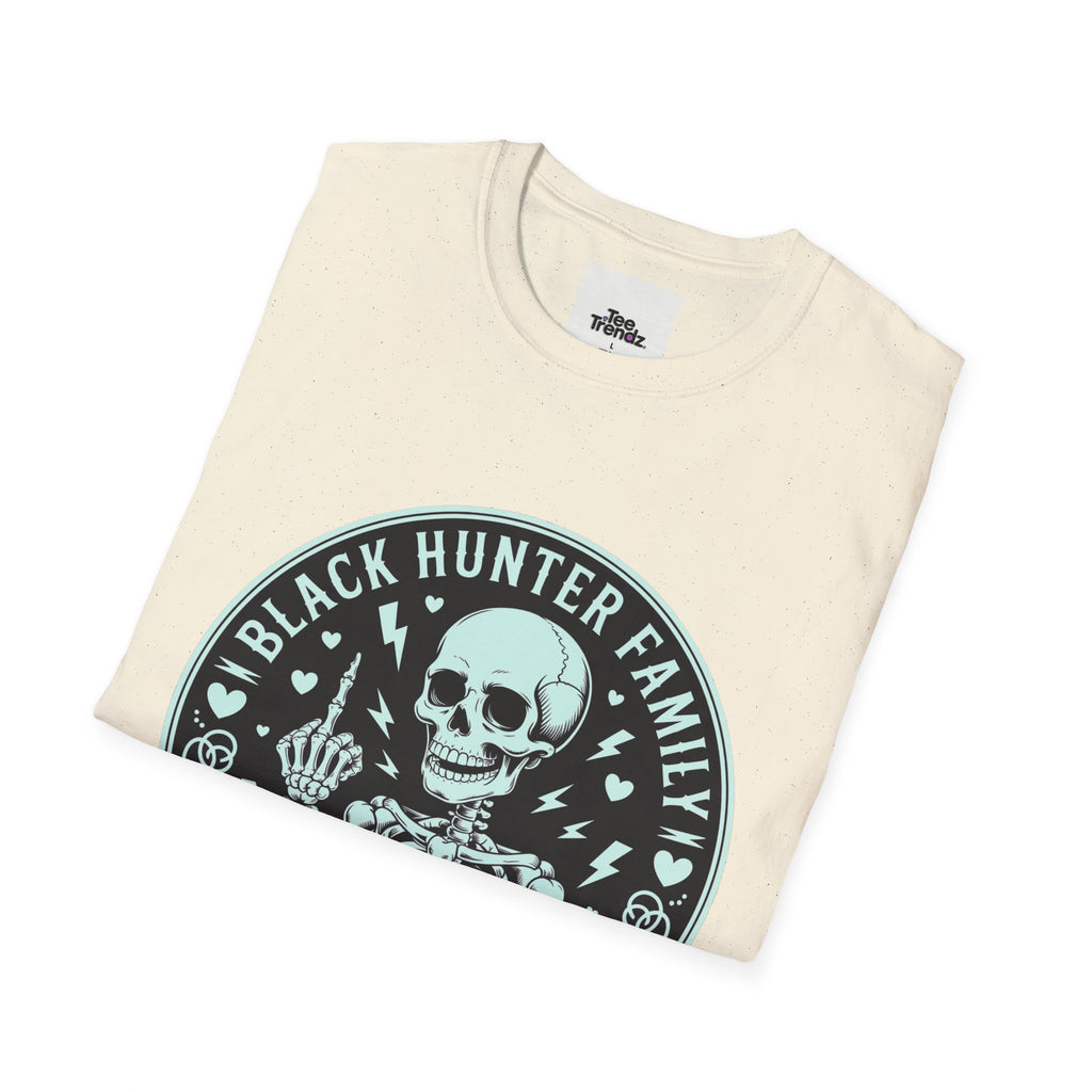 First Months Skeleton Family T-Shirt — "Black Hunter Family" Newborn Milestone Tee