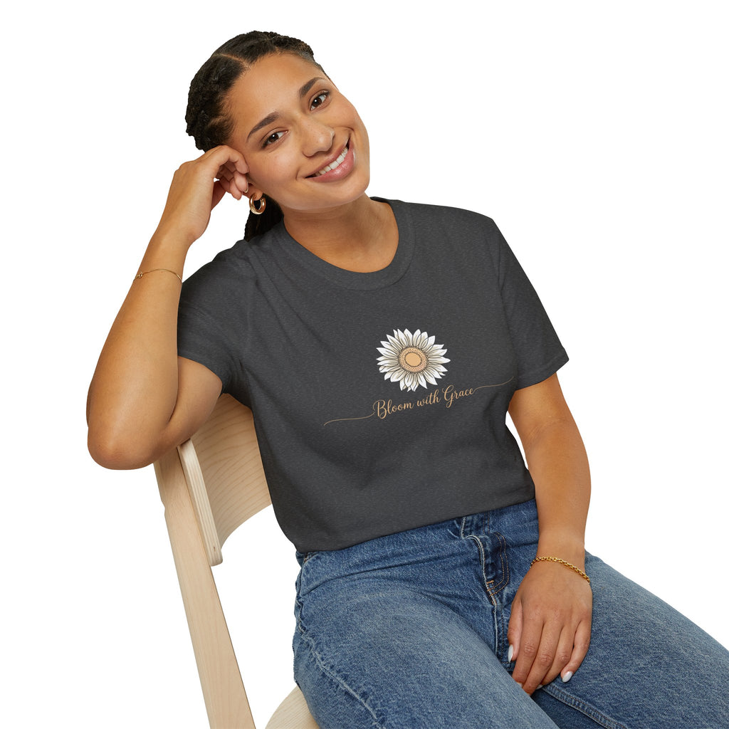 “Bloom with Grace” Sunflower T-Shirt — Floral Inspirational Graphic Tee