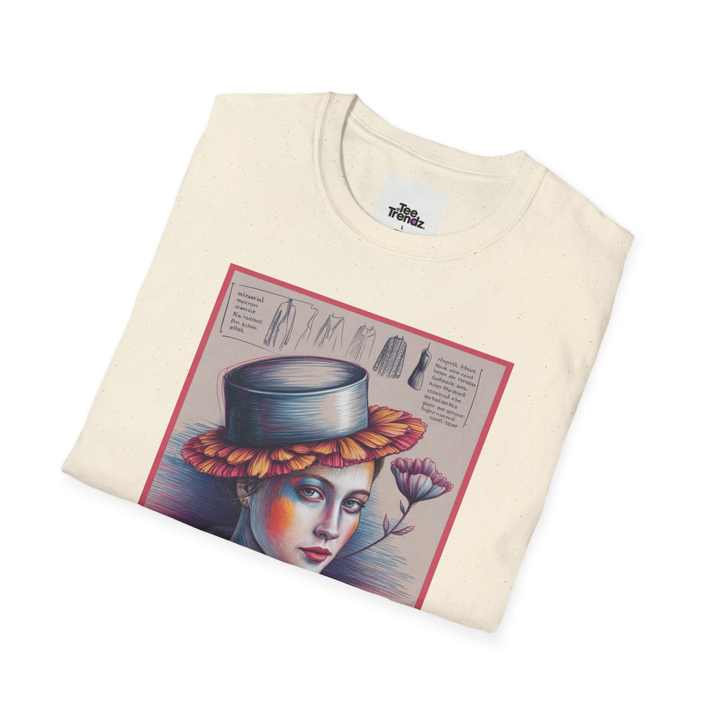 Vintage Portrait T-Shirt — Floral Hat Illustration