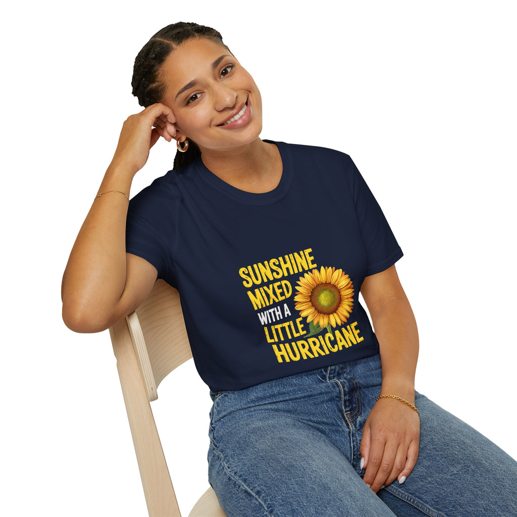 Sunshine Mixed With A Little Hurricane T-Shirt – Sunflower Graphic Tee for Bold, Fun-Loving Women